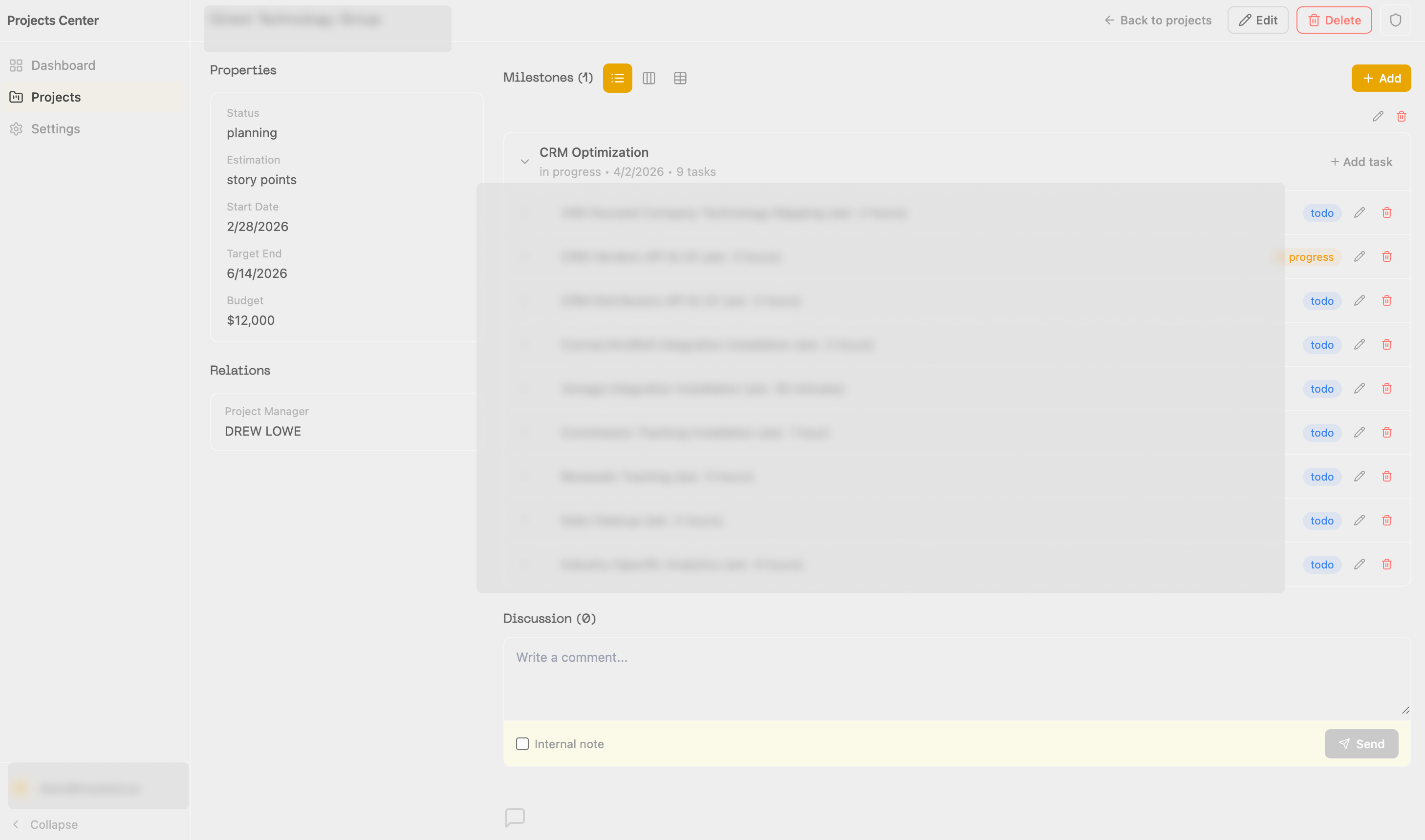 A view showing Mustard Producer's powerful project management interface.