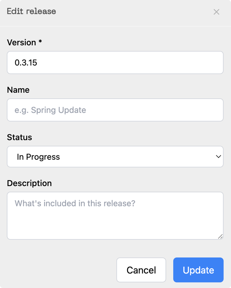 A view showing how to create a new Release in Mustard Producer